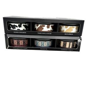 NEW Boot Barn Southwestern-Cow Print 4oz Tin Candle Gift Set of 6 Cinnamon USA